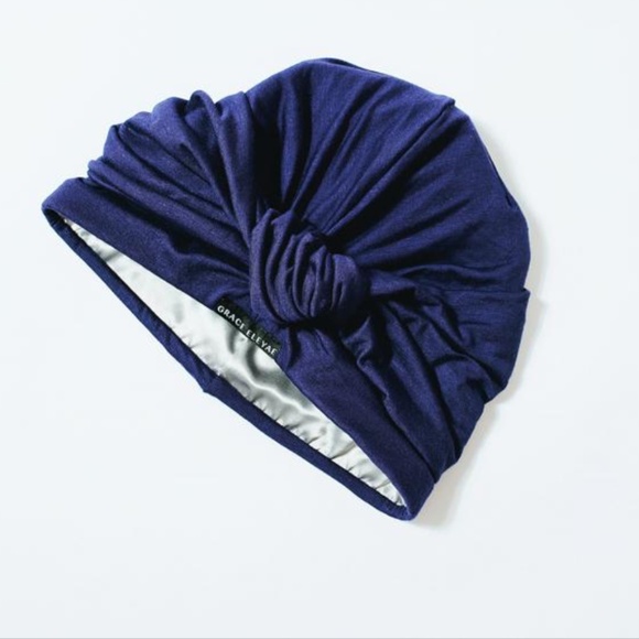 Grace Eleyae Navy Satin Lined Knot Turban - Picture 1 of 9